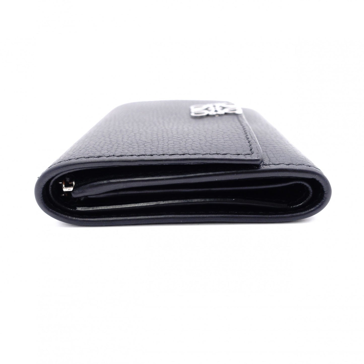 LOEWE Vertical Wallet Anagram Tri-fold Wallet Leather Black with Silver Hardware
