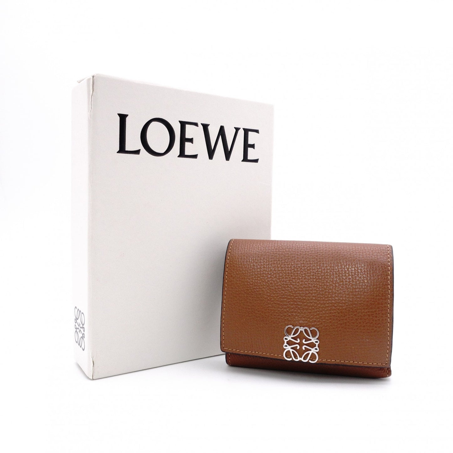 LOEWE Vertical Wallet Anagram Tri-fold Wallet Leather Brown