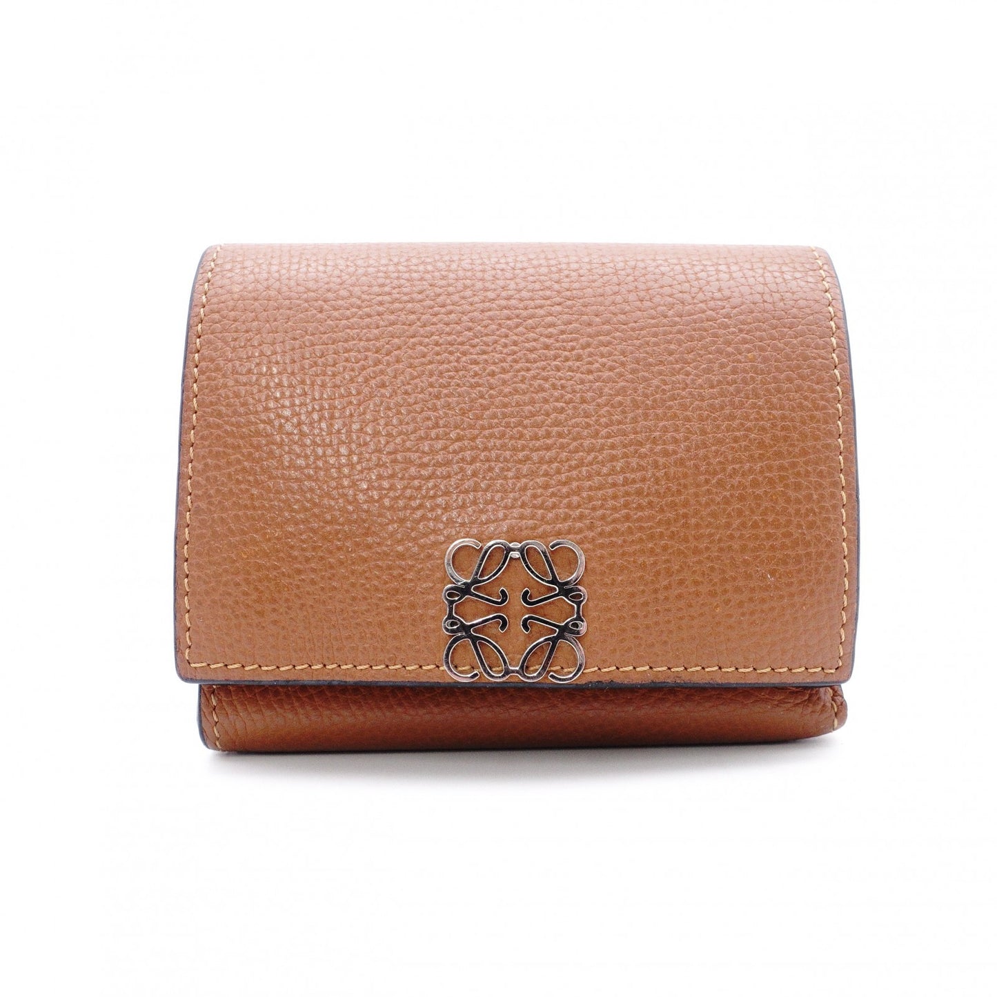 LOEWE Vertical Wallet Anagram Tri-fold Wallet Leather Brown