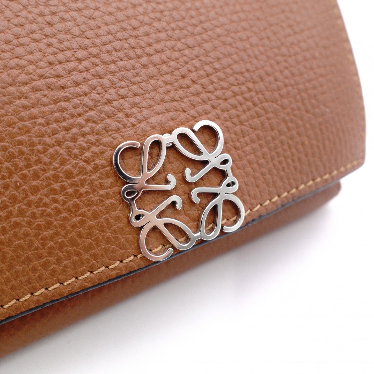 LOEWE Vertical Wallet Anagram Tri-fold Wallet Leather Brown