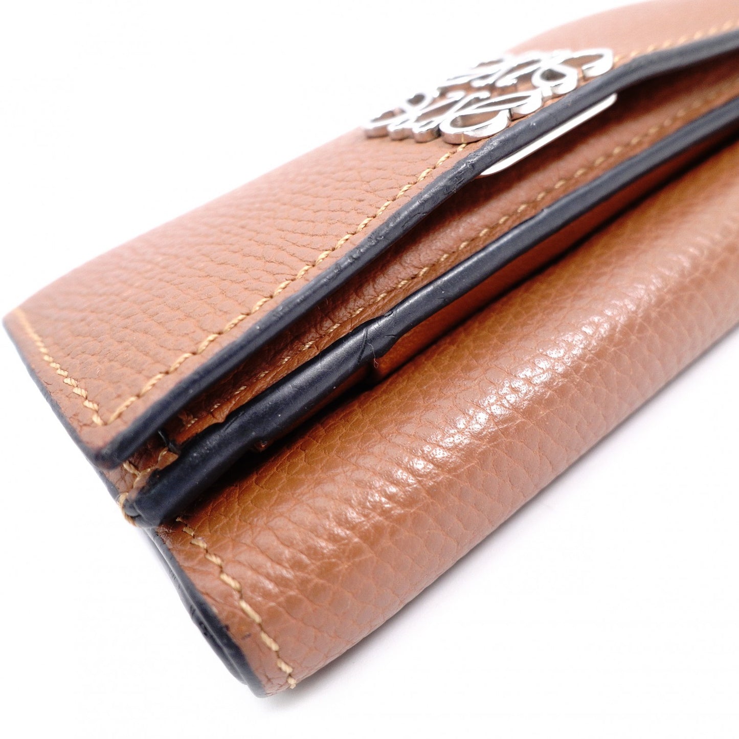 LOEWE Vertical Wallet Anagram Tri-fold Wallet Leather Brown