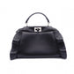 FENDI Mini Peekaboo Handbag, Leather, Black, 2-way, with blue ruffle, crossbody