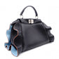 FENDI Mini Peekaboo Handbag, Leather, Black, 2-way, with blue ruffle, crossbody