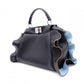 FENDI Mini Peekaboo Handbag, Leather, Black, 2-way, with blue ruffle, crossbody