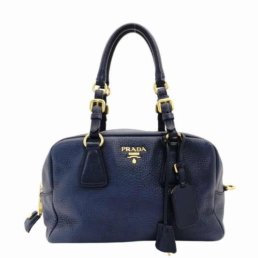 PRADA Vittorino Shoulder Bag Blue Navy Gold Hardware Tote R801379