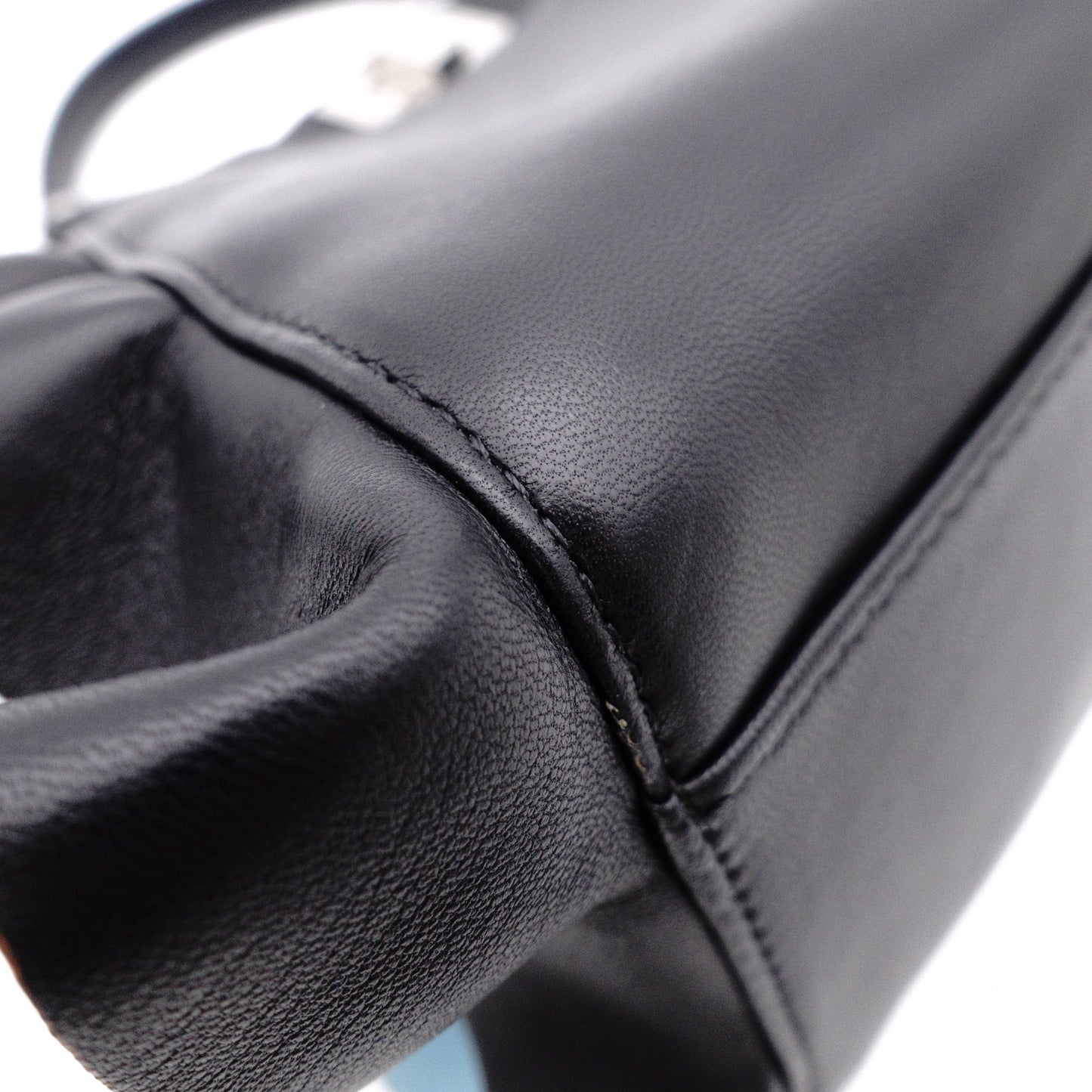 FENDI Mini Peekaboo Handbag, Leather, Black, 2-way, with blue ruffle, crossbody