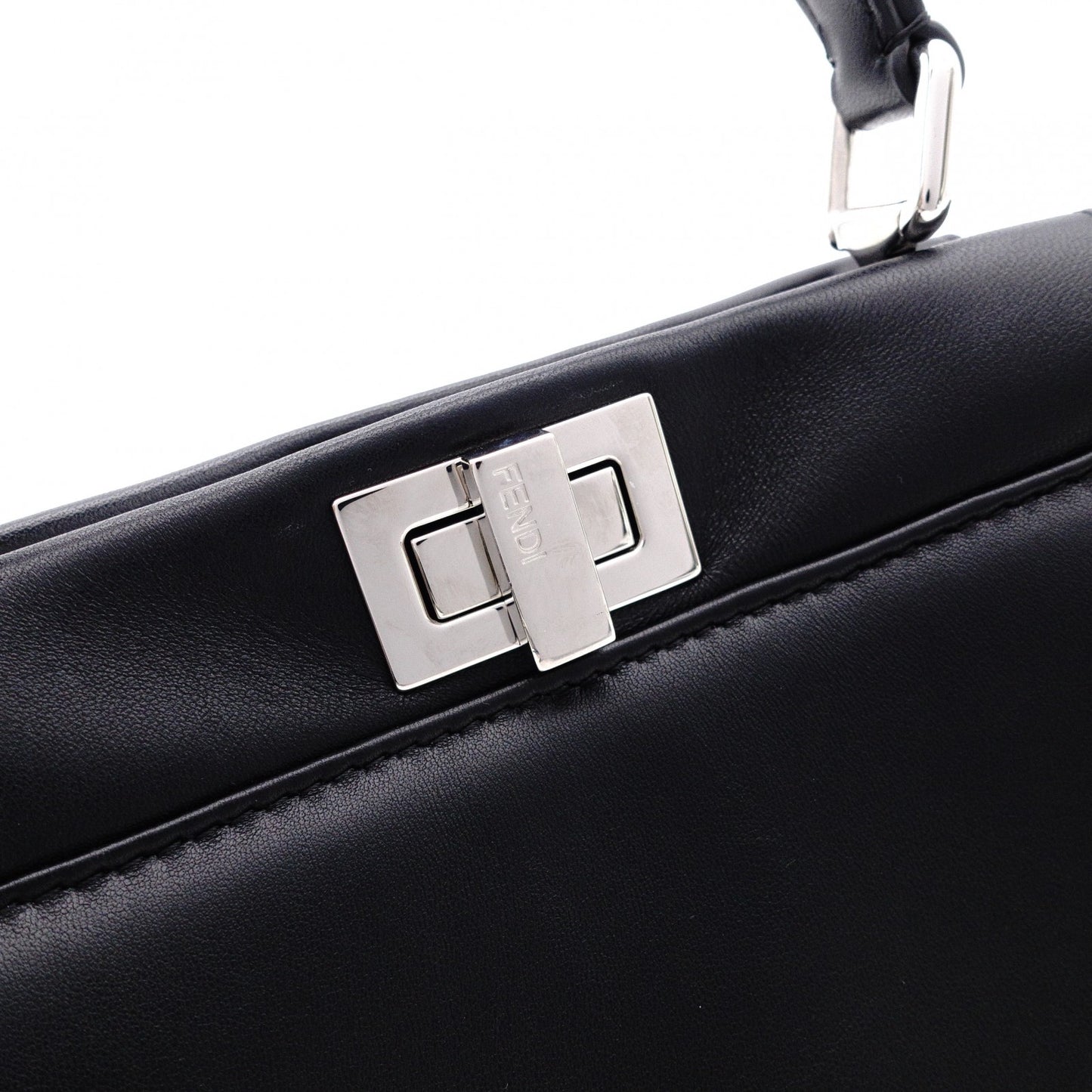 FENDI Mini Peekaboo Handbag, Leather, Black, 2-way, with blue ruffle, crossbody