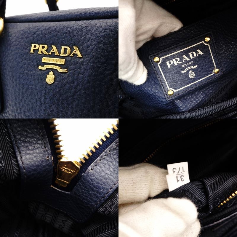 PRADA Vittorino Shoulder Bag Blue Navy Gold Hardware Tote R801379