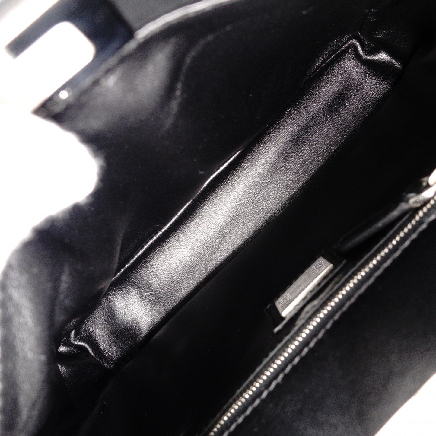FENDI Mini Peekaboo Handbag, Leather, Black, 2-way, with blue ruffle, crossbody