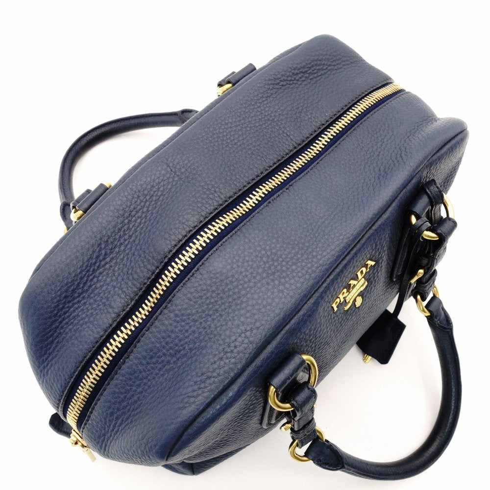 PRADA Vittorino Shoulder Bag Blue Navy Gold Hardware Tote R801379
