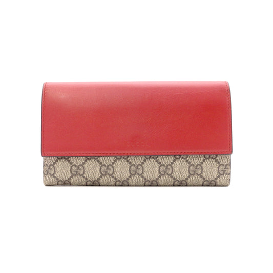 GUCCI GG Supreme Long Wallet, PVC/Leather, Pink, Red, GG Logo Wallet