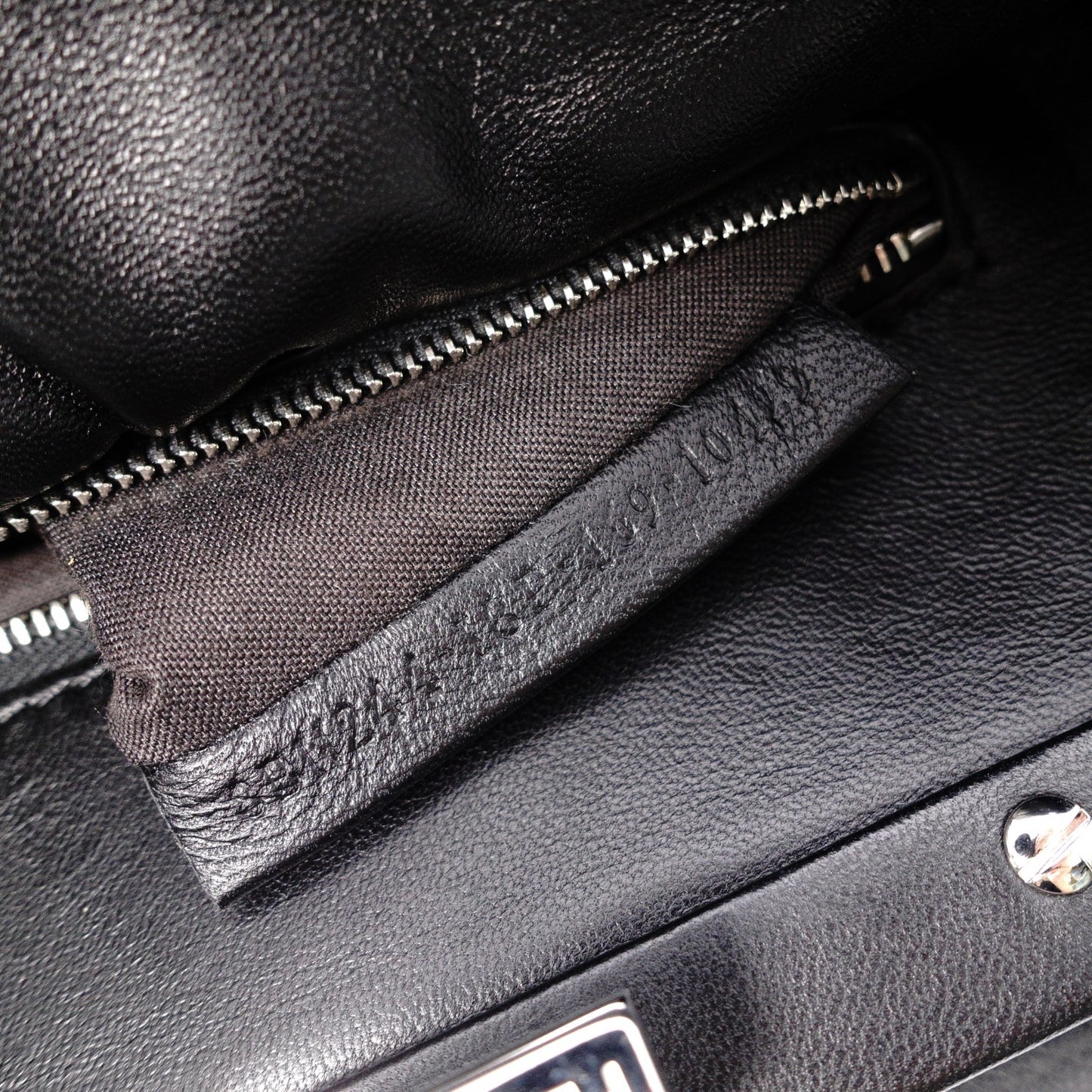 FENDI Mini Peekaboo Handbag, Leather, Black, 2-way, with blue ruffle, crossbody
