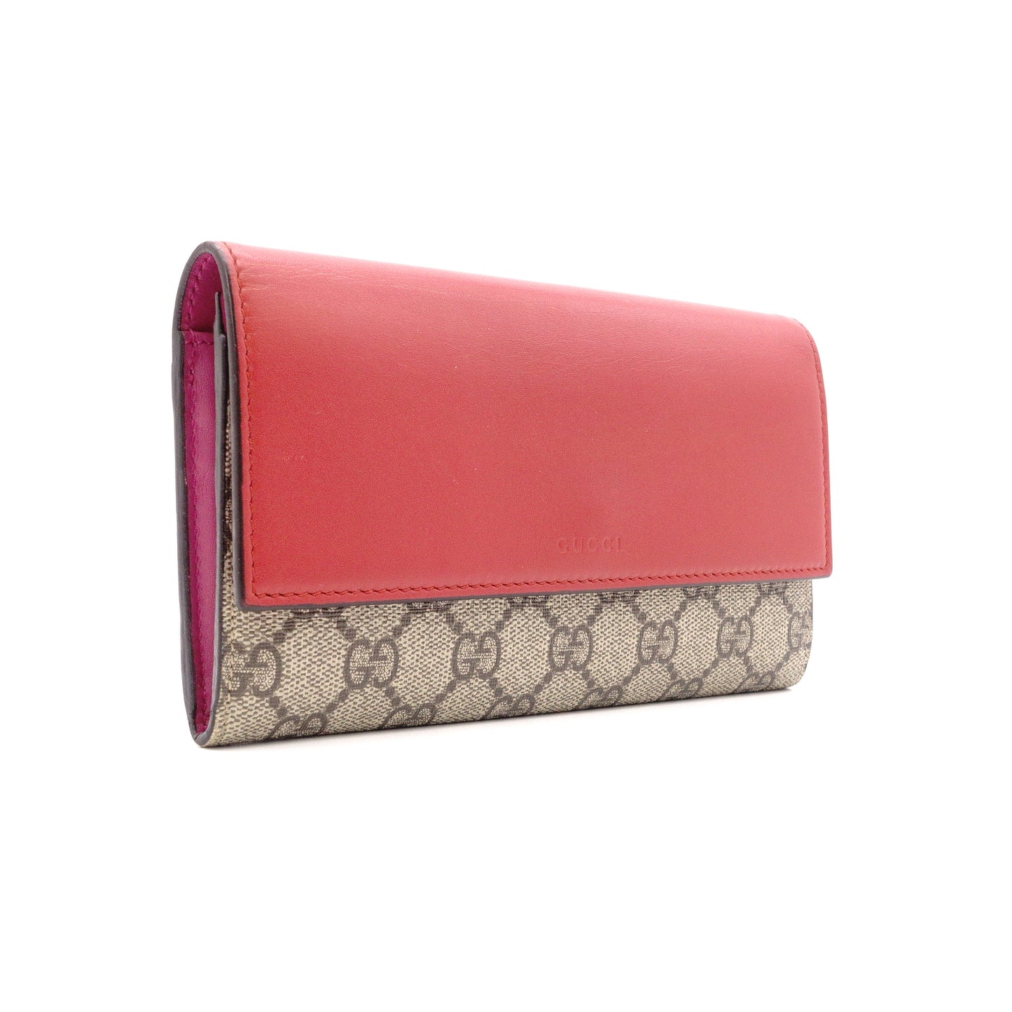 GUCCI GG Supreme Long Wallet, PVC/Leather, Pink, Red, GG Logo Wallet