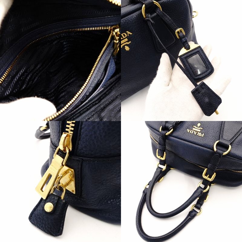 PRADA Vittorino Shoulder Bag Blue Navy Gold Hardware Tote R801379