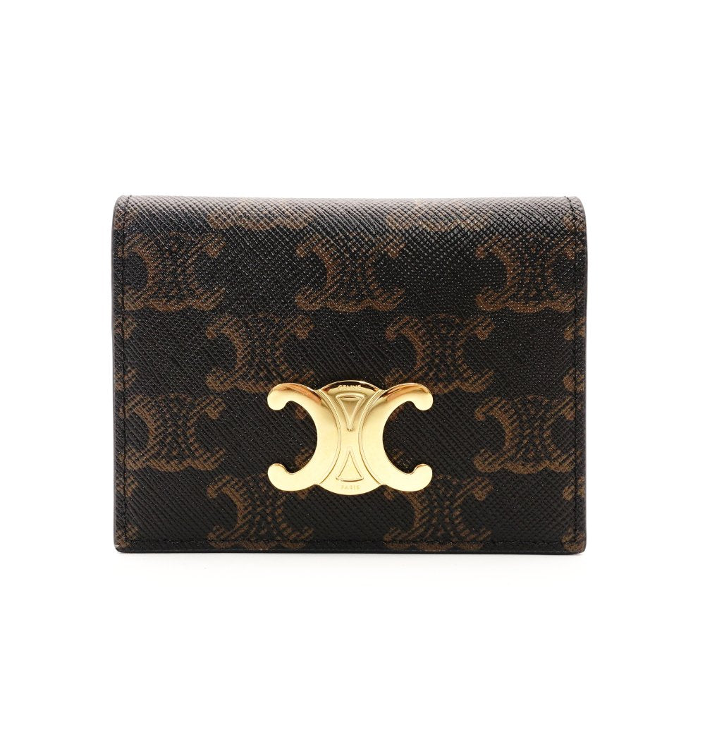 CELINE Triomphe Card Case Brown PVC Leather Business Card Holder R801289
