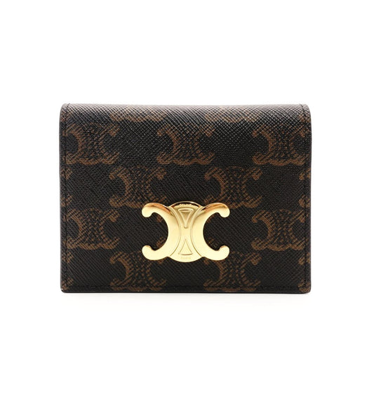 CELINE Triomphe Card Case Brown PVC Leather Business Card Holder R801289