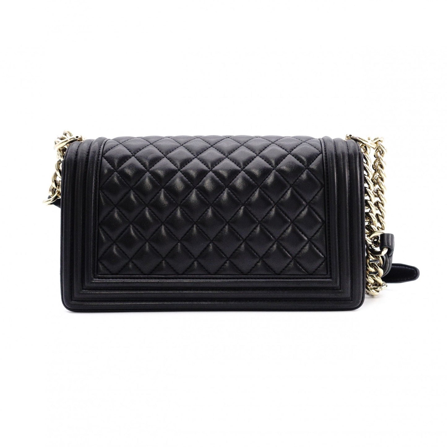 CHANEL Lambskin Boy Chanel 25 Shoulder Bag, Leather, Black with Gold Hardware