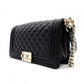 CHANEL Lambskin Boy Chanel 25 Shoulder Bag, Leather, Black with Gold Hardware