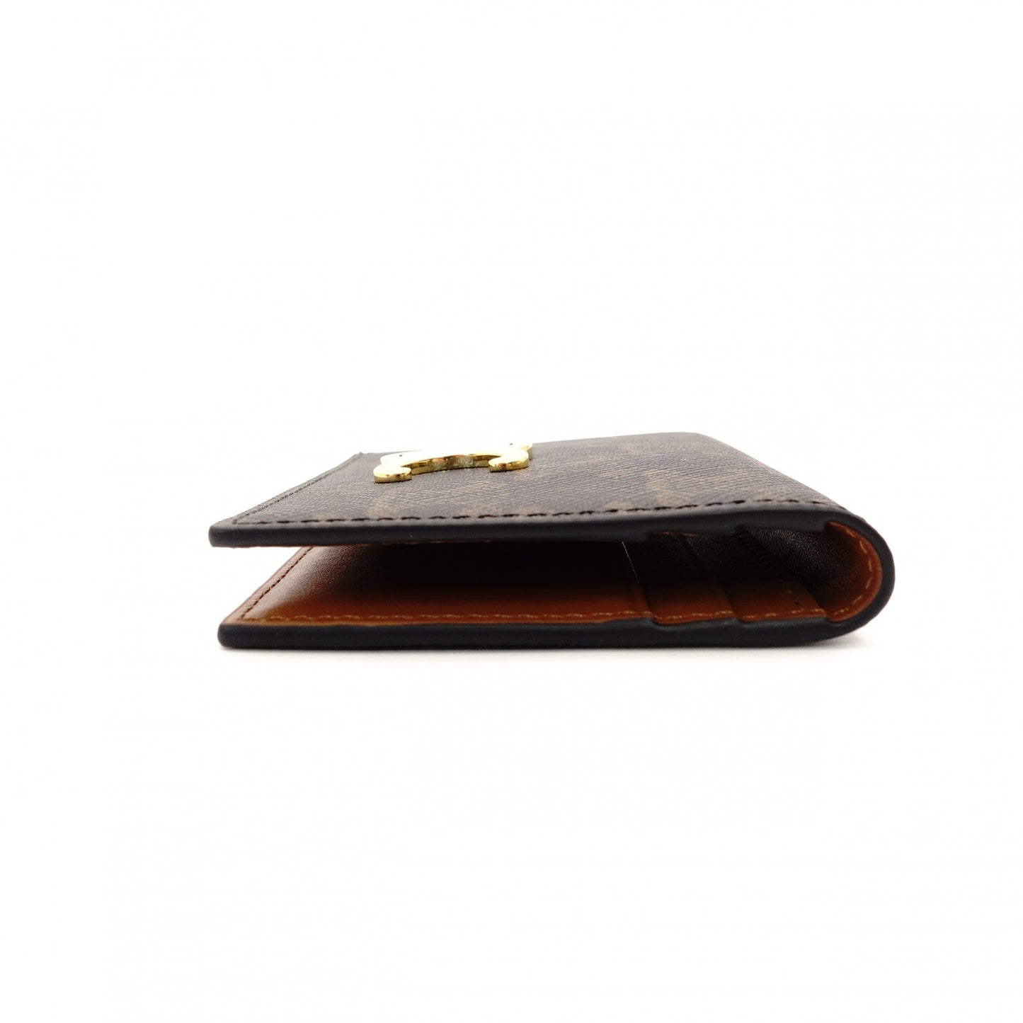 CELINE Triomphe Card Case Brown PVC Leather Business Card Holder R801289