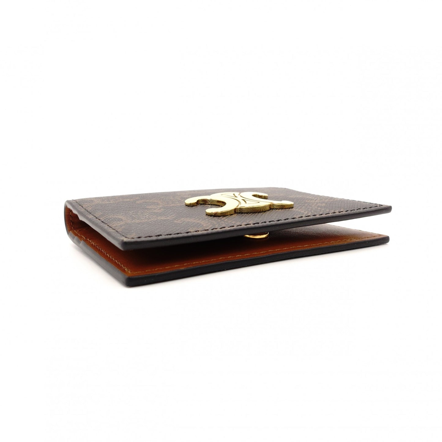 CELINE Triomphe Card Case Brown PVC Leather Business Card Holder R801289
