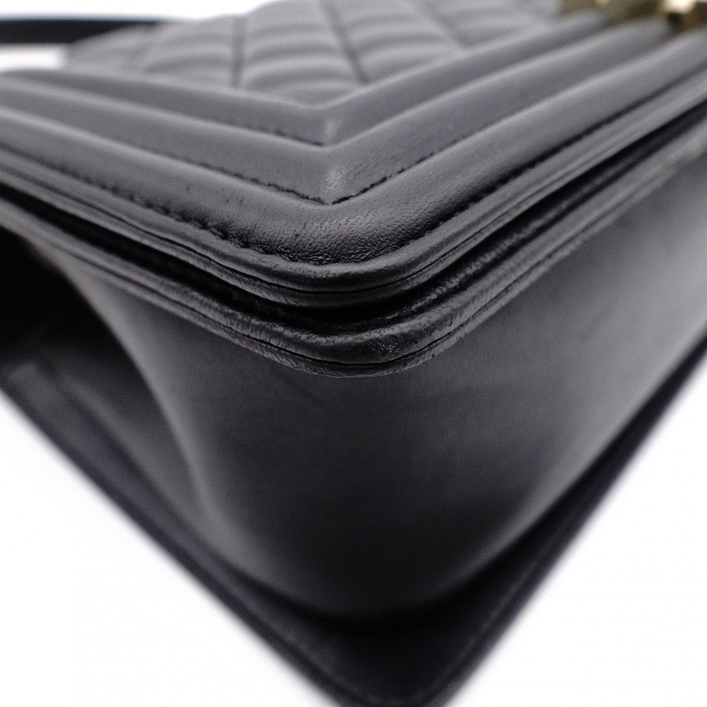 CHANEL Lambskin Boy Chanel 25 Shoulder Bag, Leather, Black with Gold Hardware