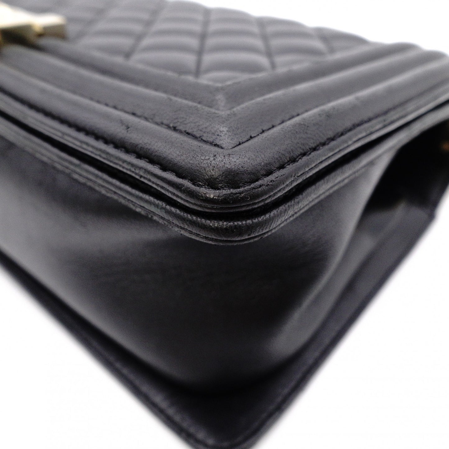 CHANEL Lambskin Boy Chanel 25 Shoulder Bag, Leather, Black with Gold Hardware