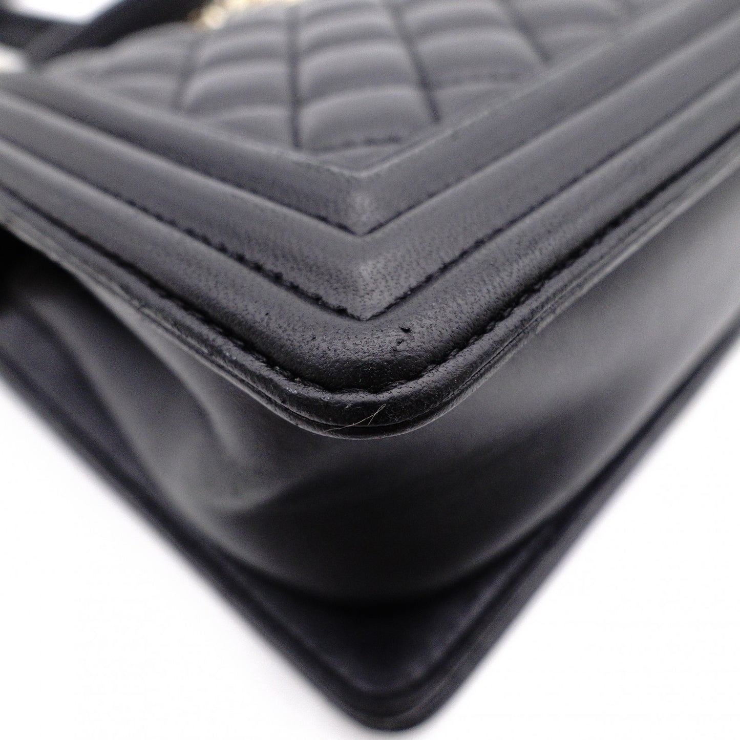 CHANEL Lambskin Boy Chanel 25 Shoulder Bag, Leather, Black with Gold Hardware