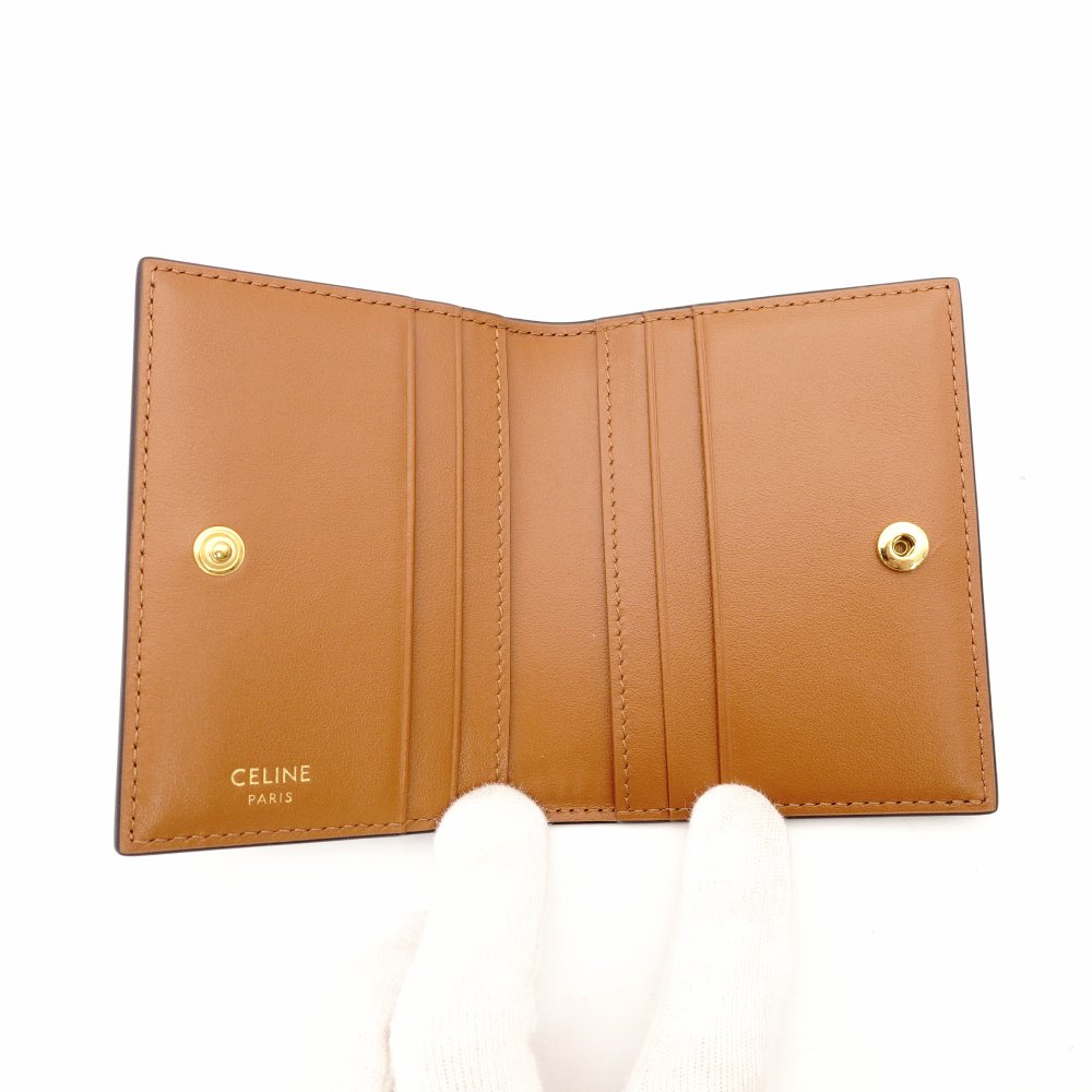 CELINE Triomphe Card Case Brown PVC Leather Business Card Holder R801289