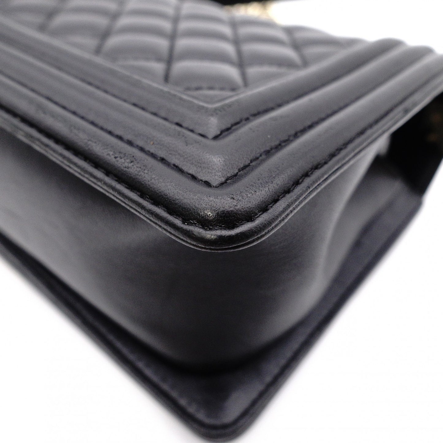 CHANEL Lambskin Boy Chanel 25 Shoulder Bag, Leather, Black with Gold Hardware
