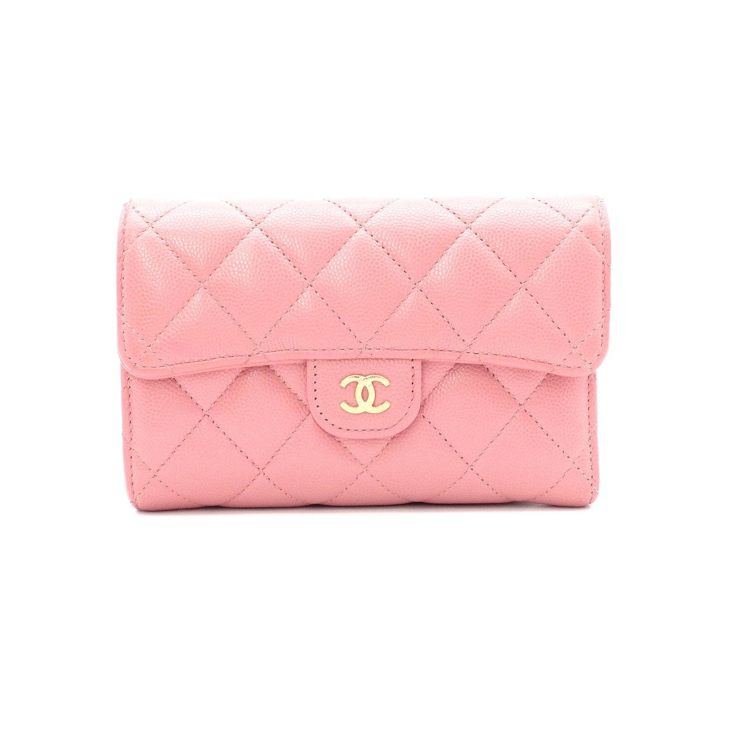 CHANEL Caviar Skin Matelassé Long Wallet, Leather, Pink, CC Logo, Gold Hardware, Foldable Wallet