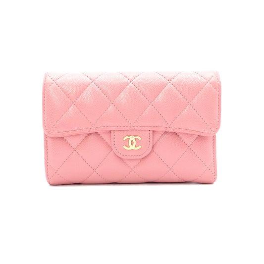 CHANEL Caviar Skin Matelassé Long Wallet, Leather, Pink, CC Logo, Gold Hardware, Foldable Wallet