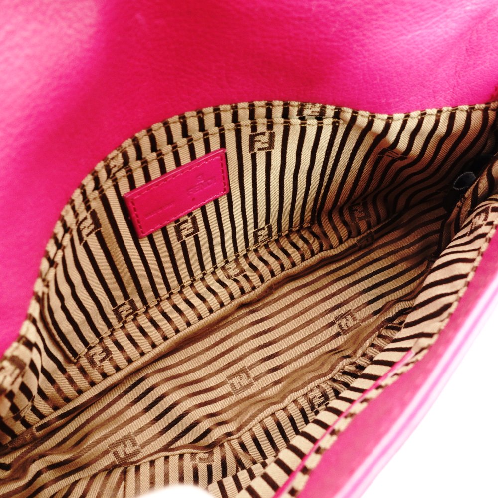 FENDI Mamma Chain Shoulder Bag Pink Leather Crossbody FF Logo Gold Hardware R801581