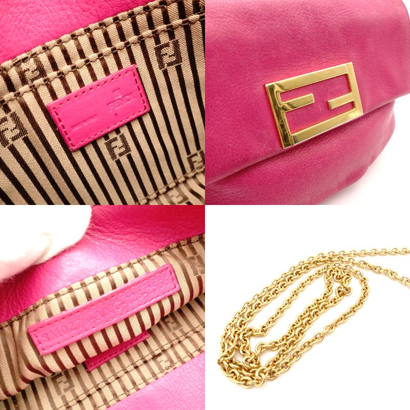 FENDI Mamma Chain Shoulder Bag Pink Leather Crossbody FF Logo Gold Hardware R801581