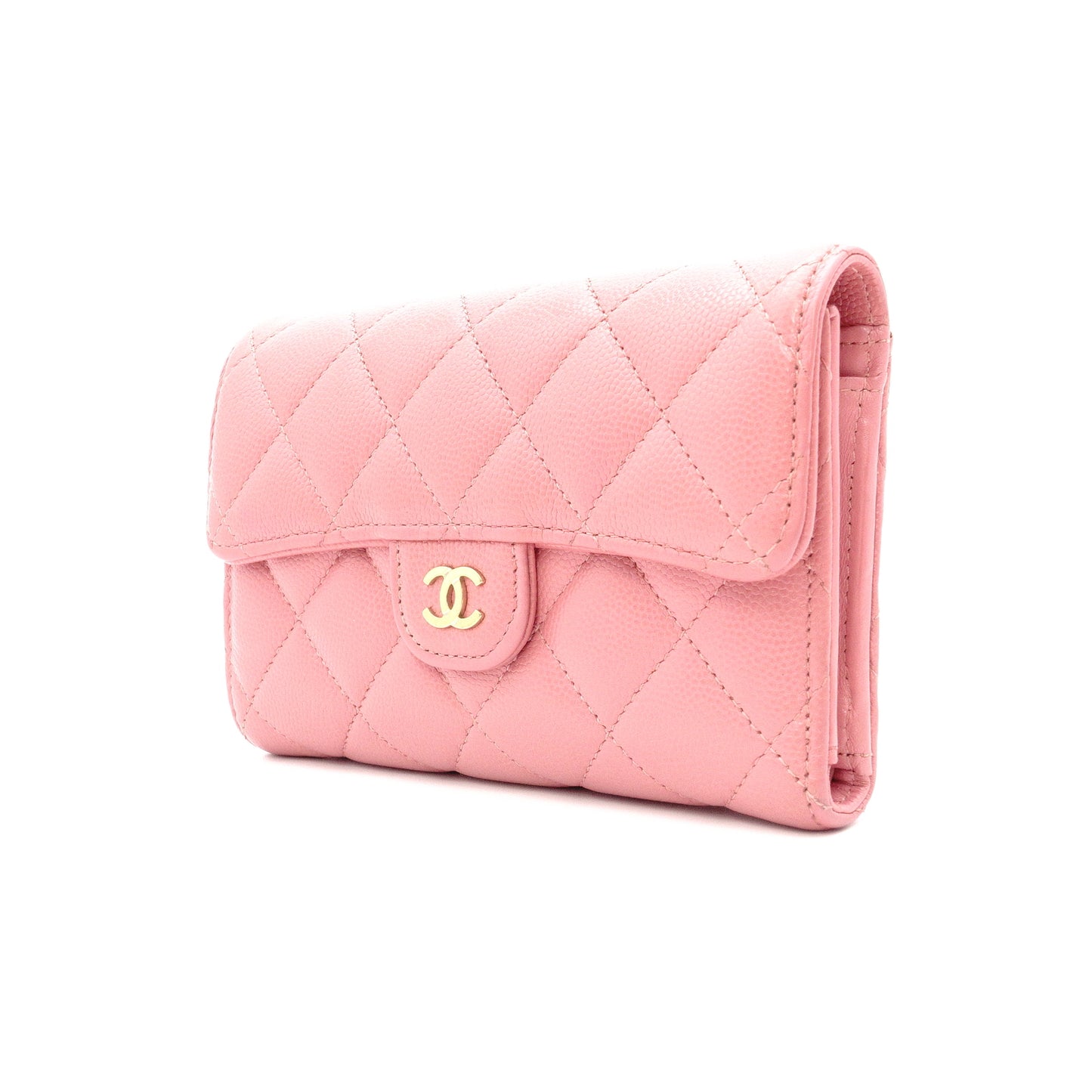 CHANEL Caviar Skin Matelassé Long Wallet, Leather, Pink, CC Logo, Gold Hardware, Foldable Wallet