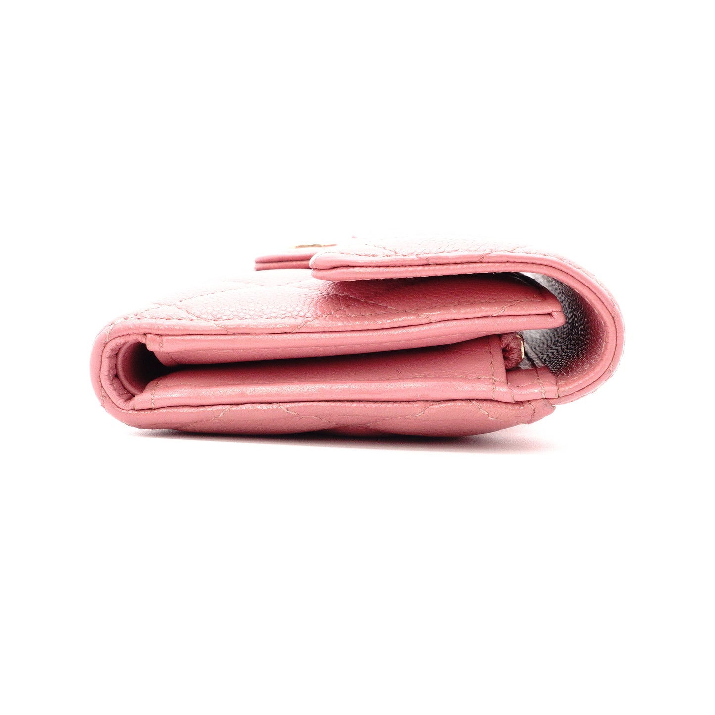 CHANEL Caviar Skin Matelassé Long Wallet, Leather, Pink, CC Logo, Gold Hardware, Foldable Wallet