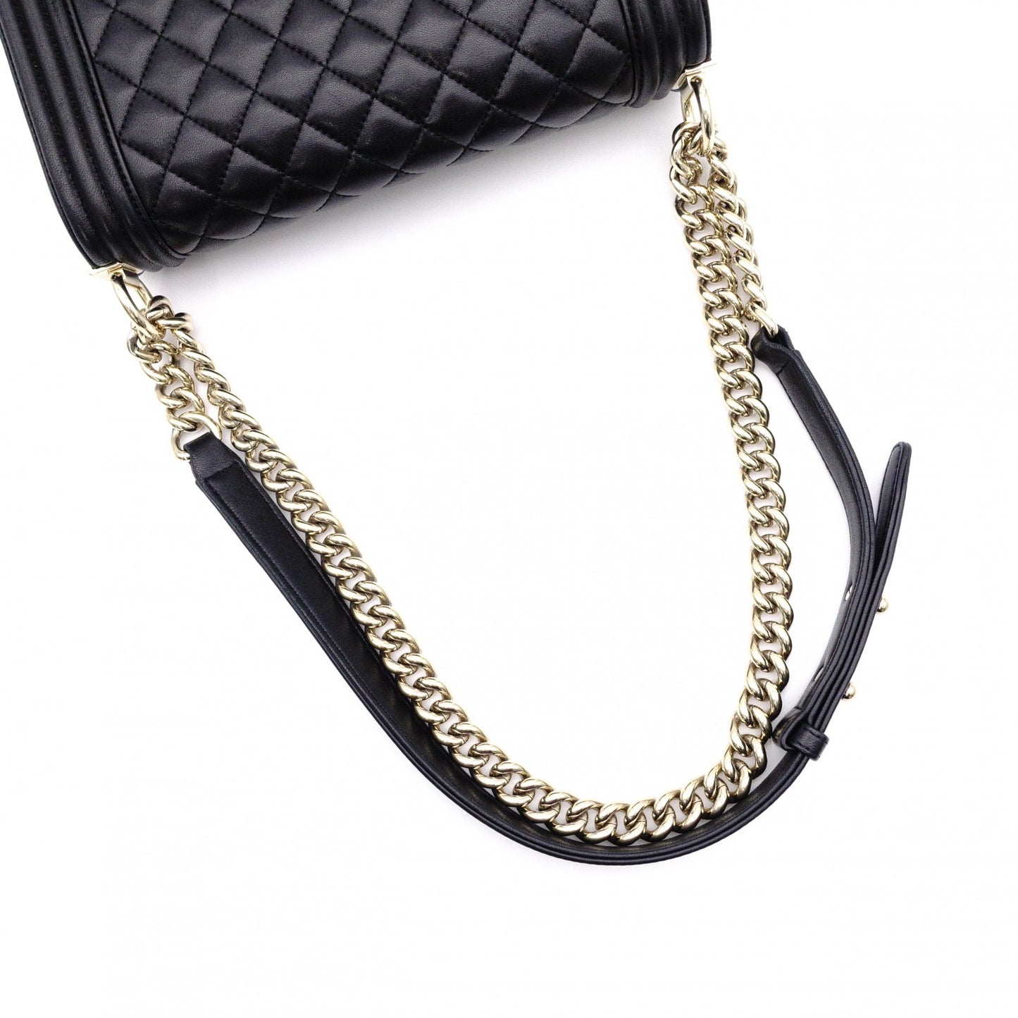 CHANEL Lambskin Boy Chanel 25 Shoulder Bag, Leather, Black with Gold Hardware