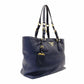 PRADA VITELLO DINY Tote Bag Leather Navy Blue Blue Shoulder Gold Hardware R801158