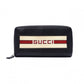 GUCCI Round-Zip Striped Leather Long Wallet, Black