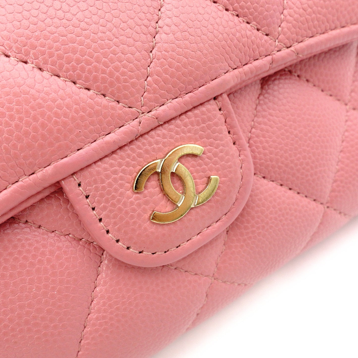 CHANEL Caviar Skin Matelassé Long Wallet, Leather, Pink, CC Logo, Gold Hardware, Foldable Wallet