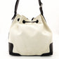 Balenciaga Navy Bucket Shoulder Bag Canvas Beige × Black Crossbody Leather 7-12-477