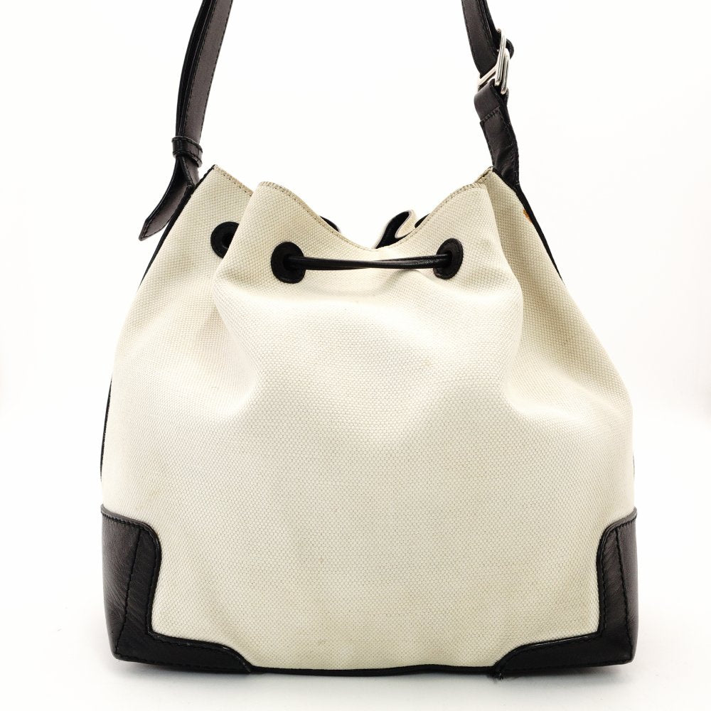 Balenciaga Navy Bucket Shoulder Bag Canvas Beige × Black Crossbody Leather 7-12-477