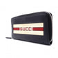 GUCCI Round-Zip Striped Leather Long Wallet, Black