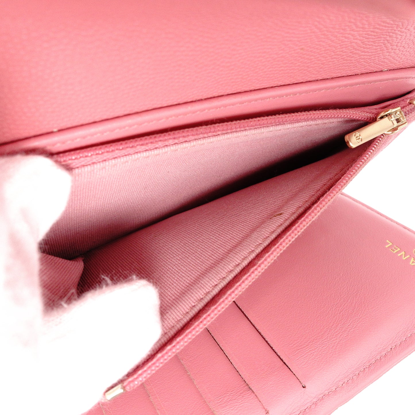 CHANEL Caviar Skin Matelassé Long Wallet, Leather, Pink, CC Logo, Gold Hardware, Foldable Wallet