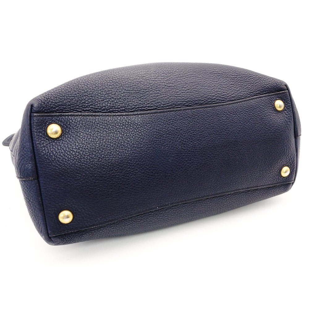 PRADA VITELLO DINY Tote Bag Leather Navy Blue Blue Shoulder Gold Hardware R801158