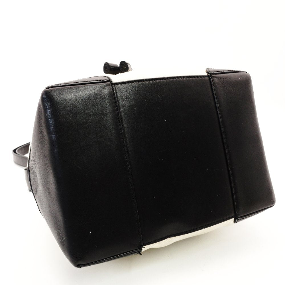 Balenciaga Navy Bucket Shoulder Bag Canvas Beige × Black Crossbody Leather 7-12-477