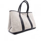 HERMES Garden Party PM Tote Bag, Canvas and Leather, Grey, with “F” Engraving