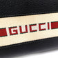 GUCCI Round-Zip Striped Leather Long Wallet, Black