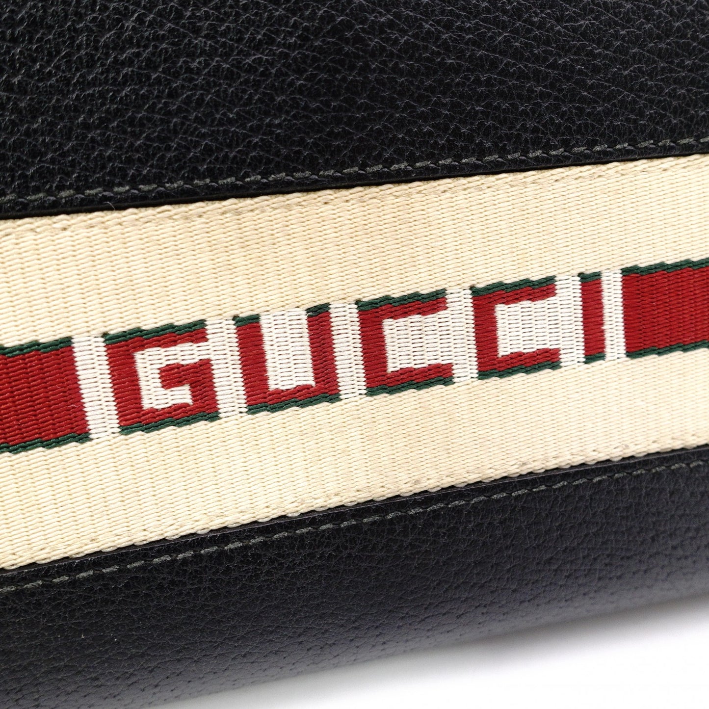 GUCCI Round-Zip Striped Leather Long Wallet, Black