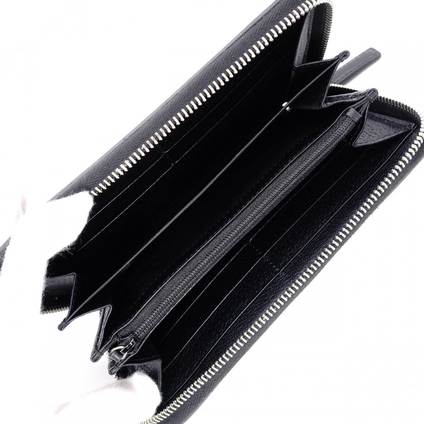 GUCCI Round-Zip Striped Leather Long Wallet, Black