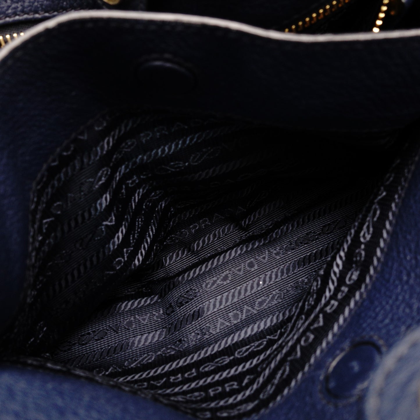 PRADA VITELLO DINY Tote Bag Leather Navy Blue Blue Shoulder Gold Hardware R801158